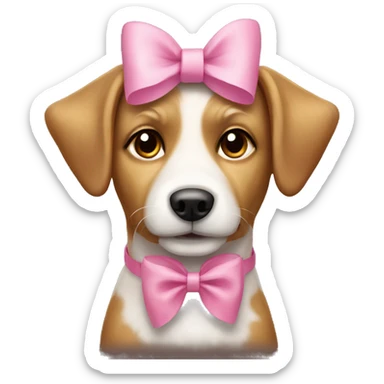 Light brown and white dog with pink bow sticker