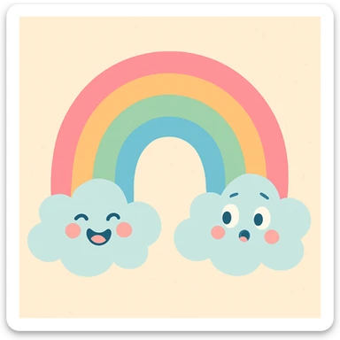 a rainbow with fluffy clouds, soft pastel colors sticker