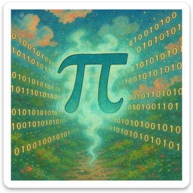  combine the π (pi) math symbol, binary code, and digital mist emerging from it. sticker