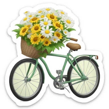 bicycle with front basket has bouquet of daisies  sticker