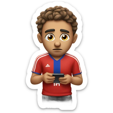 sad soccer fan looking at his phone and watching his bets lose sticker