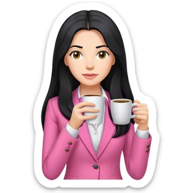 business dressing pink clothes woman  caucasian with a long black hair drinking coffee sticker