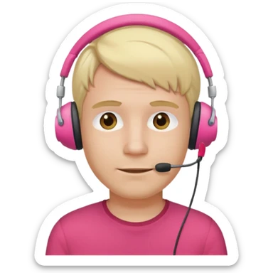 guy with blonde hair, red shirt and pink headset sticker