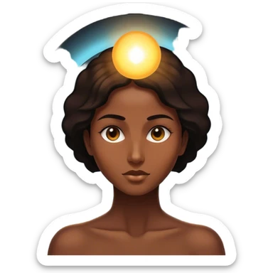 Un espejo con un brillo hipnótico en el centro de un espacio oscuro y una persona en silueta sticker