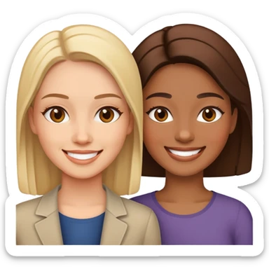 two women standing next to each other, smiling, friends sticker