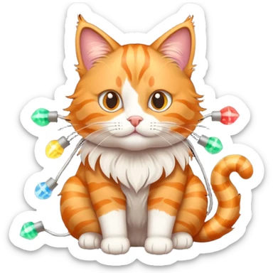 cat tangled up in christmas lights sticker