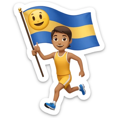 happy runner waving a flag that says 'emojiland’ sticker