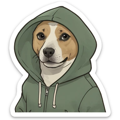 Dog wearing hoodie sticker