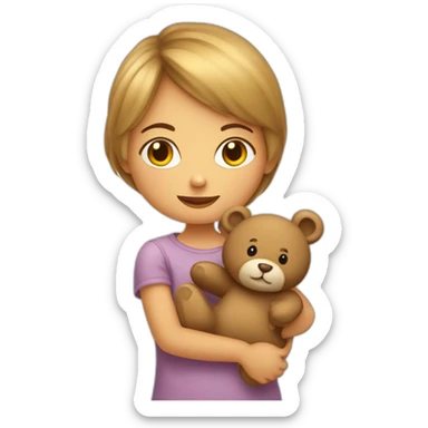 Fille un peu métisse avec un nounours sticker