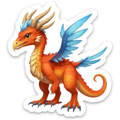 Raptorik scaley feathery fiery horned Amaura-Aurorus-Pokémon-Fakémon-hybrid-fusion-creature, full body sticker