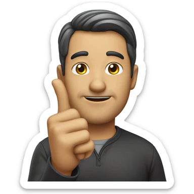 man pointing at his ear sticker