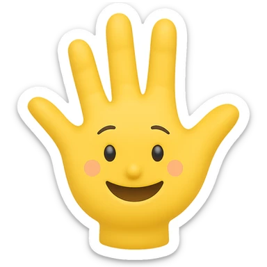 Make the eyes and fingers smaller, keep the hand waving and smiling, preserve transparent background. The style is a cartoonish character with a transparent background. sticker