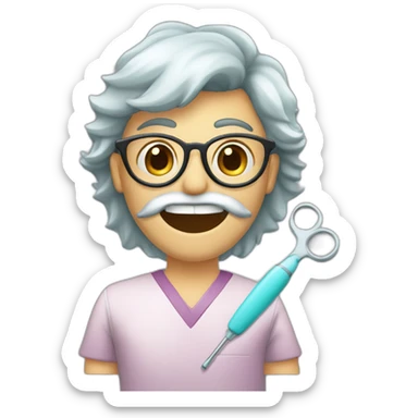 Dentist-middle length of hair-with glasses-holding mouth mirror and handpiece -eyesmile sticker