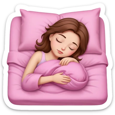 Girl sleep, pink sheets, brown hair sticker