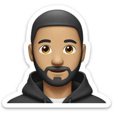 bald man with black (short) beard and no glasses in a black hoodie sticker