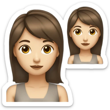 girl, brown hair with bang, fair skin brown eye black dress writing coding sticker