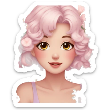 Gorgeous pastel anime style lady with blushing face and flowers aesthetic trending style sticker