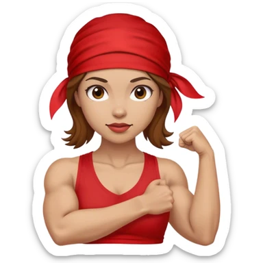 Light skin and brown hair with red bandana Rosie the Riveter shows biceps sticker