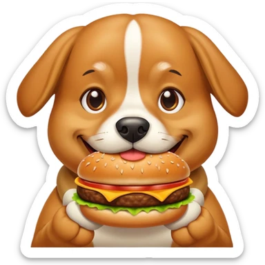 a dog eating a hamburger dog sticker