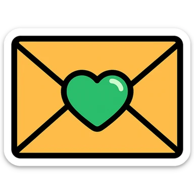 a letter sealed with a bright green heart, bold and shiny sticker