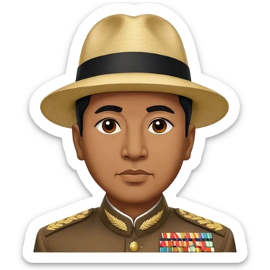 ​Cinematic Realistic Portrait of Sukarno, depicted in a lifelike, realistic style based on his iconic portrait, showcasing his thoughtful, charismatic expression in period attire, rendered with detailed textures and warm, evocative lighting that captures his pioneering spirit and national pride, sticker