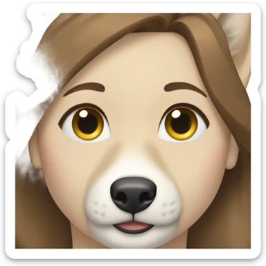 White Woman hair brown and bleus eyes and golden Husky With green eyes sticker