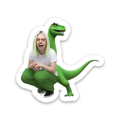 Billie eilish on a volcano with a dinosaur  sticker