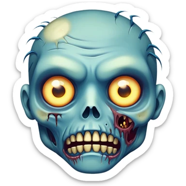 blue zombie face with bright glowing eyes sticker