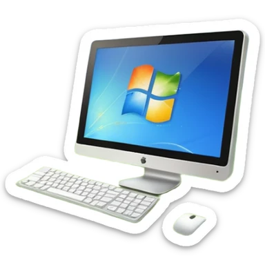 desktop computer screen displaying Windows XP default wallpaper green hill blue sky simple iconic no text sticker