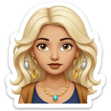 Attractive indian woman with a wide face, baddie look, Long wavy white-blonde hair and gold hoop earrings sticker