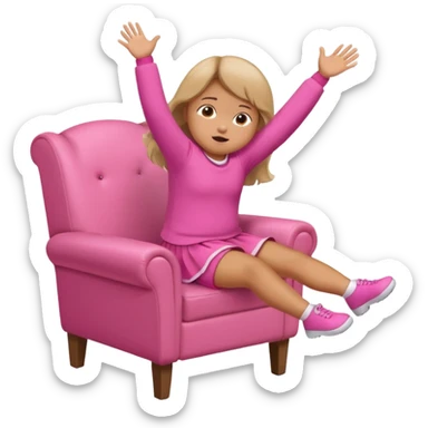 Little Girl fat but not too fat falling off of a chair half in the air chair with pink clothes on sticker