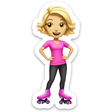 Blonde lady roller skating wearing pink sticker