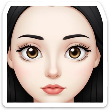 Girl with dark black hair,pale skin,good lips,good nose,big dark eyes and long eyelashes and tiny dark eyebrows, sticker
