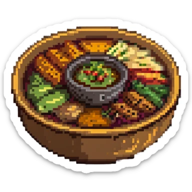 pixel art bowl of chutney with spices sticker