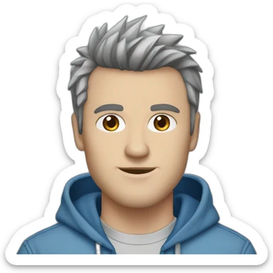 white male adult, Dark Brown Spikey Hair, Blue Eyes, Grey Hoodie, Blue Jeans, Converse shoes sticker