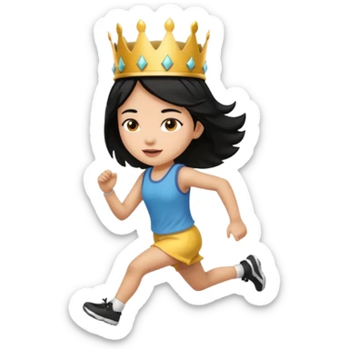 Medium skin colored girl black hair with crown runnin  sticker