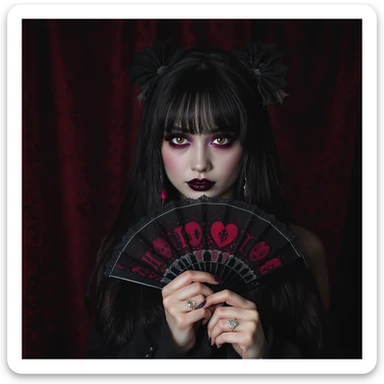 gothic heart with a black lace fan, professional photography style sticker