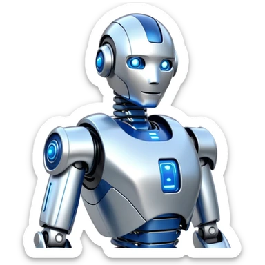 Sleek humanoid robot with chrome body and glowing blue circuitry lines sticker