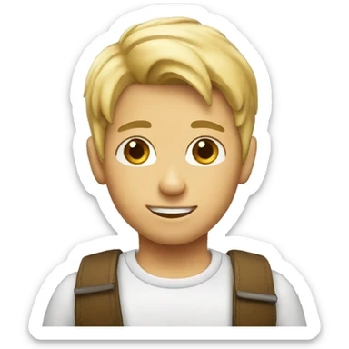 A blond boy whit classes sticker