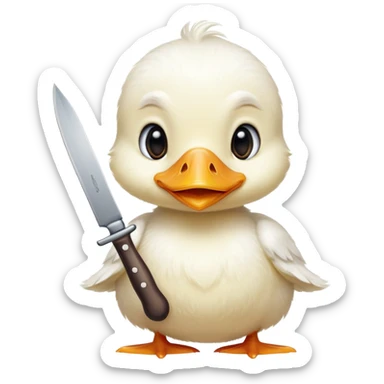 pato blanco y tierno con cuchillo en el pico  sticker