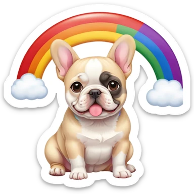 Cream French Bulldog infront of a rainbow flag sticker