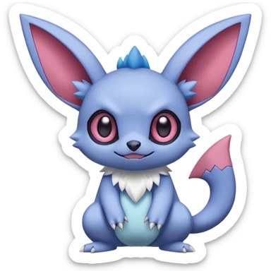 Cute innocent beautiful pastel Stitch-Sableye-Noibat-Minccino-Zangoose-fusion, full body sticker