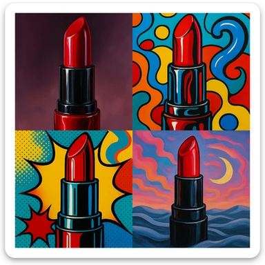 latex lipstick, various artistic interpretations, style exploration, diverse visual styles sticker