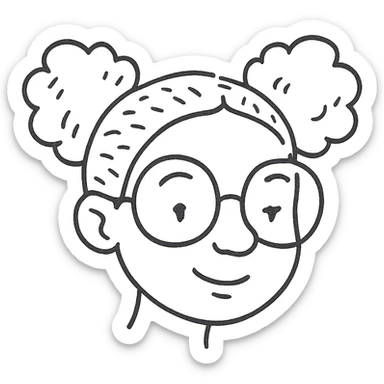 african american girl head with oversize glasses and gray hair in bunches, hand drawn outlined icon sticker