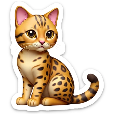 cinematic-[Bengal cat]-realistic-full-body-sitting-emoji,-tail-curled-playfully-around-its-paws,-head-tilted-dramatically,-sleek-[leopard patterned]-fur,-simplified-yet-hilariously-adorable-features,-highly-detailed,-glowing-with-an-almost-sarcastic-glow sticker
