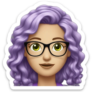white-girl-purple-wavy-hair-green-eyes-square-glasses sticker