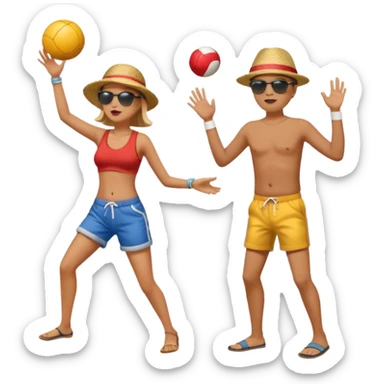 Throwing a ball at the beach to another person. Only one ball. sticker