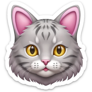 grey tabby cat: pink ears fur sticker