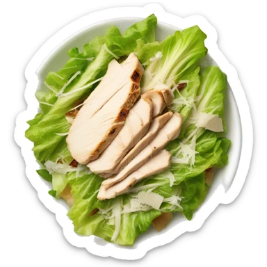delicious salad with grilled shredded chicken romaine lettuce caesar salad dressing shaved parmesan cheese  sticker