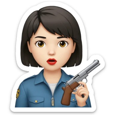 short hair girl with mullet putting gun in her mouth sticker